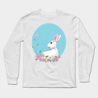 Charming Spring Rabbit and Pink Blossoms Long Sleeve T-Shirt